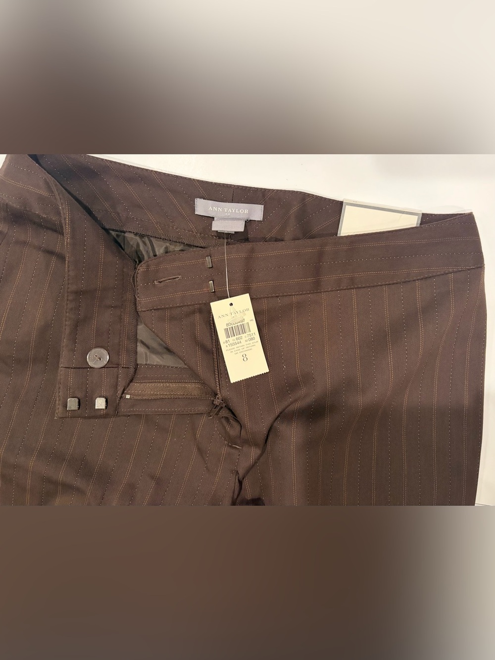 NWT Ann Taylor "Margo" Brown Pinstripe 2-Piece Pant Suit Set - Size 8 - Picture 9 of 14